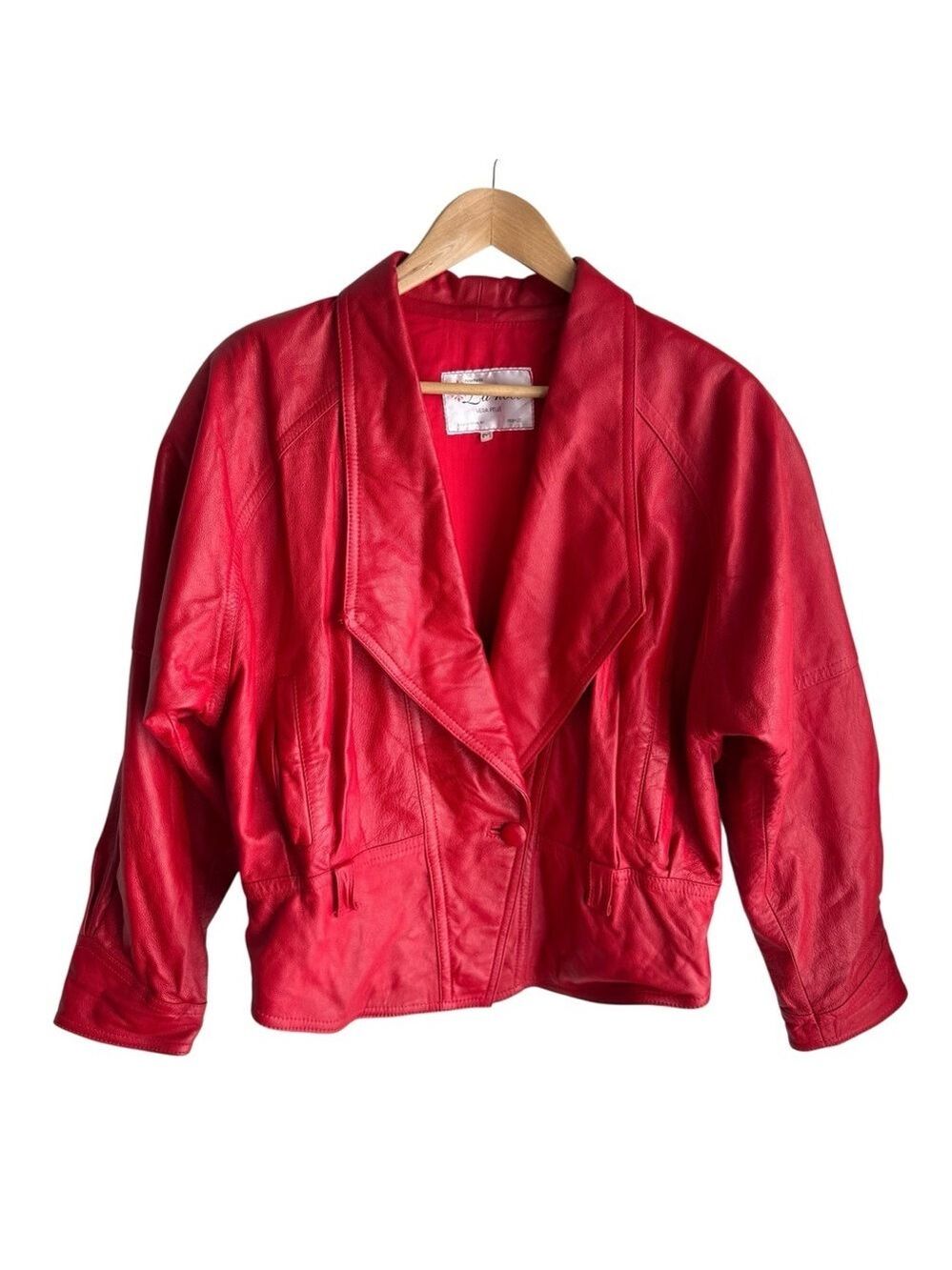 Vintage 80s 90s Italian Red Leather Jacket Womens M Bold Statement Power Batwing